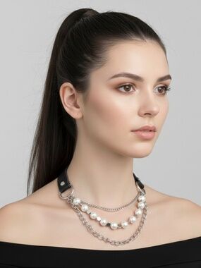 The "Midnight Gala" Multi-Strand Choker: Faux-Pearls, Chains, and Edge